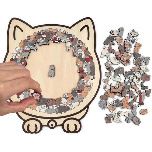 Wooden cat shaped jigsaw - wooden,